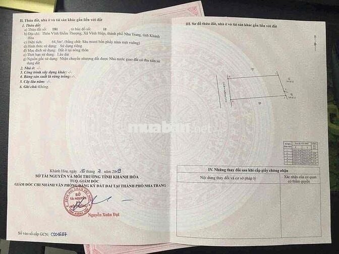 Bán đất thổ cư 64m2 tại Vĩnh Hiệp, giá chỉ 1 tỷ 030tr