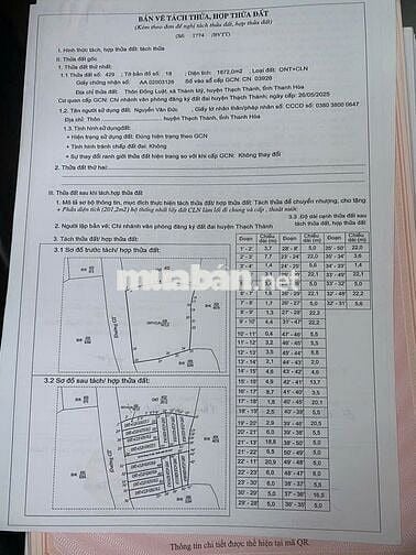 Bán đất chính chủ tại Thành Mỹ - Thạch Thành – Thanh Hóa. CHỈ 190tr/lô