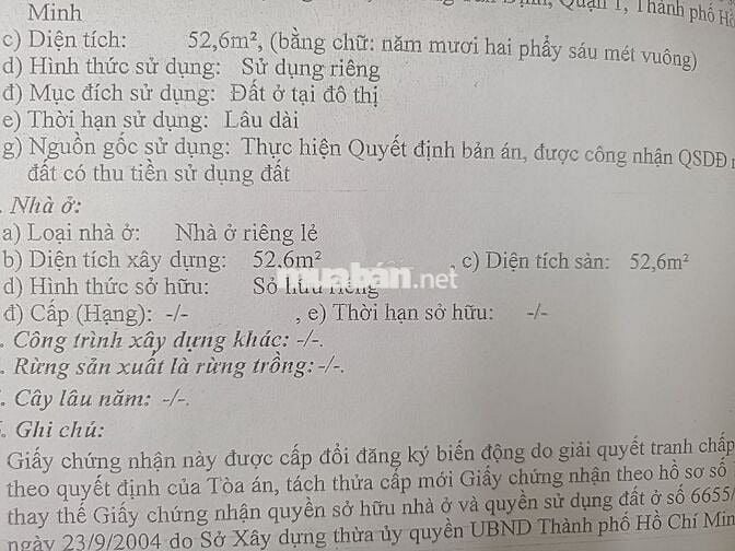 Bán nhà mặt phố Trần Quang Khải, Tân Định, Q1, 23,5 tỷ, 52,6m2 CÓ GPXD