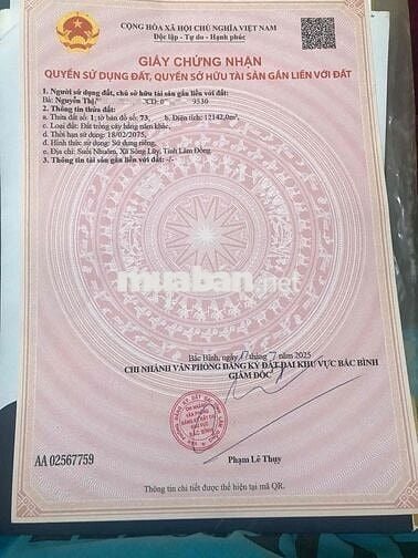 Cần tiền Bán gấp lô đất 12000,suối nhuôm,sông luỹ,bắc bình,bình thuậ