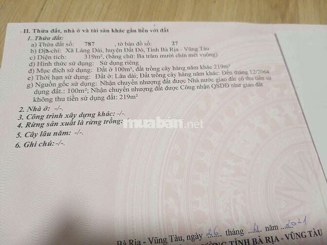 Bán đất thổ cư ở huyện Đất Đỏ sát Hồ Tràm