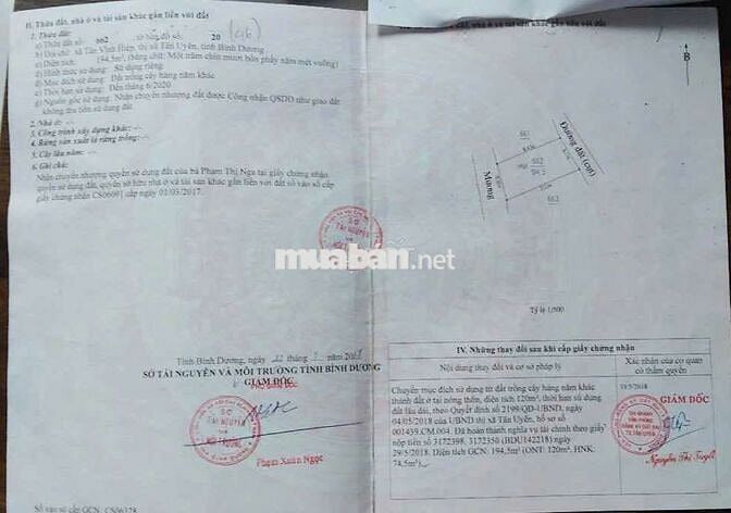Bán đất 200m thổ cư 120m giá 2ty590tr phường tân vĩnh hiệp Tân Uyên
