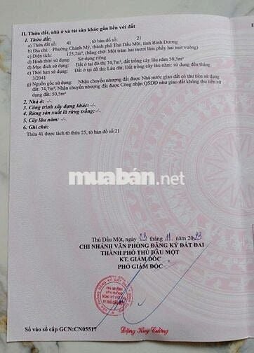 BÁN LÔ ĐẤT CHÁNH MỸ BÌNH DƯƠNG , ĐƯỜNG NHỰA 4M , 5×25 THỔ CƯ 74m2