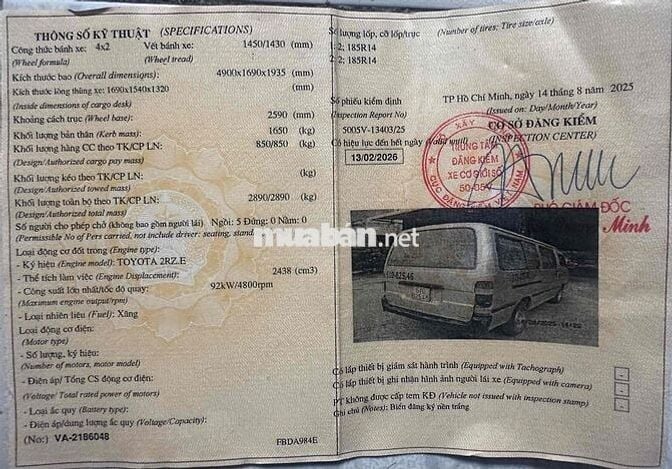 Toyota Hiace đời 2003 6 chỗ/850kg chính chủ