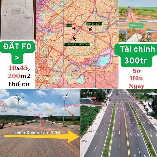 #ĐẤT ĐƯỜNG XUYÊN TÂM , 2LÔ L,K  10X40X200mTHỔ CƯ , TÀI CHÍNH 300TR/NỀN