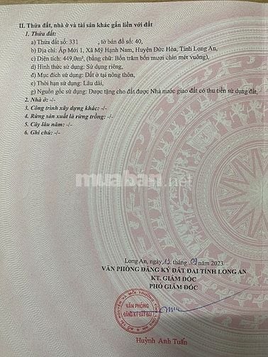 Lô đất 10x45 full thổ cư đối diện hành chính công xã Mỹ Hạnh