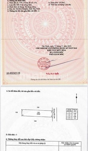 Bán 120m2 Thổ Cư , Xã Hoà Khánh Đông, Giá 650 triệu, Đức Hoà , Long An