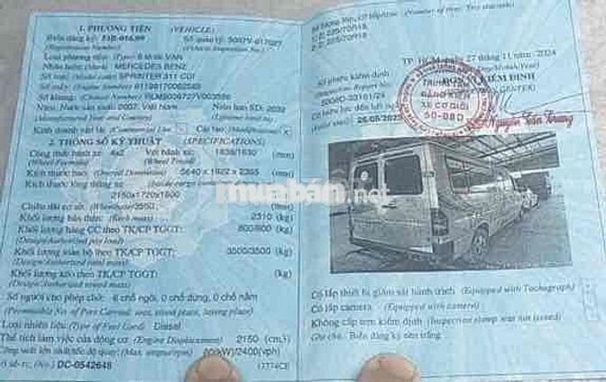 Mercedes Sprinter tải van 6 chỗ /850kg đời 2007