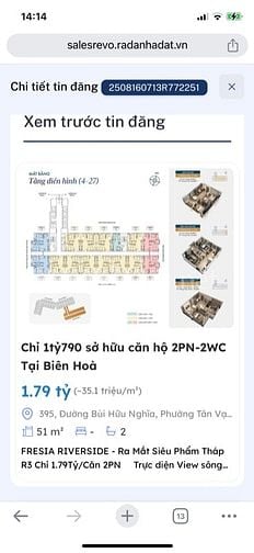 Chỉ 1tỷ790 sở hữu căn hộ chung cư 52m2 2PN-2WC tại Biên Hoà Đồng Nai