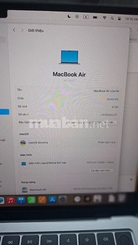 Bán Macbook M2 8G/256GB, 2024, . Giá 17tr