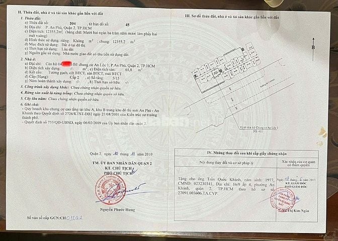 Chính chủ cần bán căn hộ chung cư An Lộc 1, Quận 2, 62m2, nhà mới đẹp