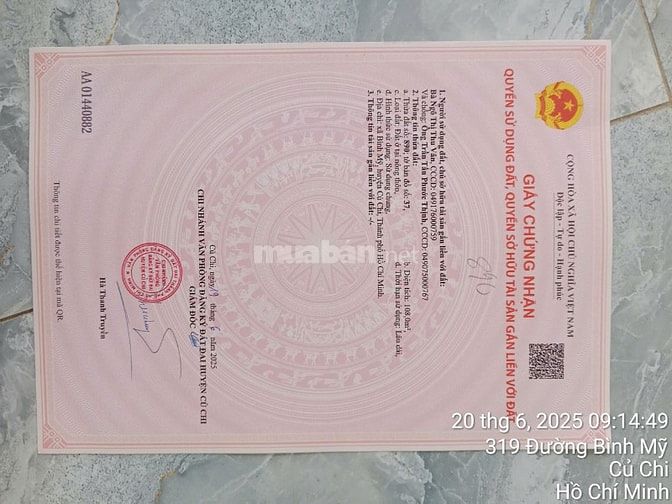 ĐẤT THỔ CƯ KDC ĐƯỜNG BÌNH MỸ VÀO 200M