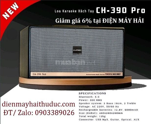 Loa di động Aurec CH390 Pro II khuyến mãi chân gỗ kê loa 