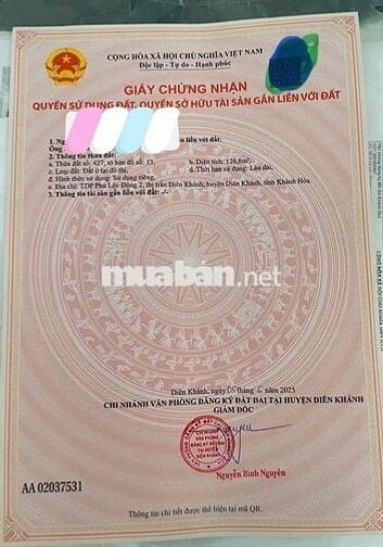 Bán đất tái định cư Bầu Gáo TDP Phú Lộc Đông 2 xã Diên Khánh.