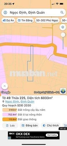 BÁN 6033M2 ĐẤT CÓ 15M MĂT TIỀN BÊ TONG,QUY HOẠCH 752M2 ĐẤT Ở 3,5 TỶ