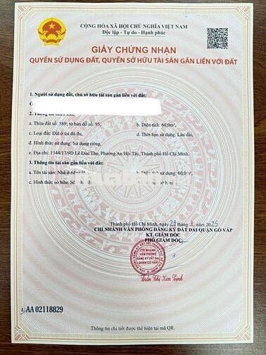 BÁN LÔ ĐẤT,HẺM XE HƠI THÔNG,60 M2 CHỈ 5,750 TỶ ,LÊ ĐỨC THỌ,GÒ VẤP