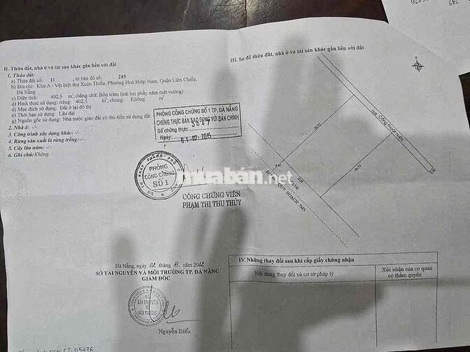 bán đất biệt thự 402m2 mt đường Xuân Thiều 21