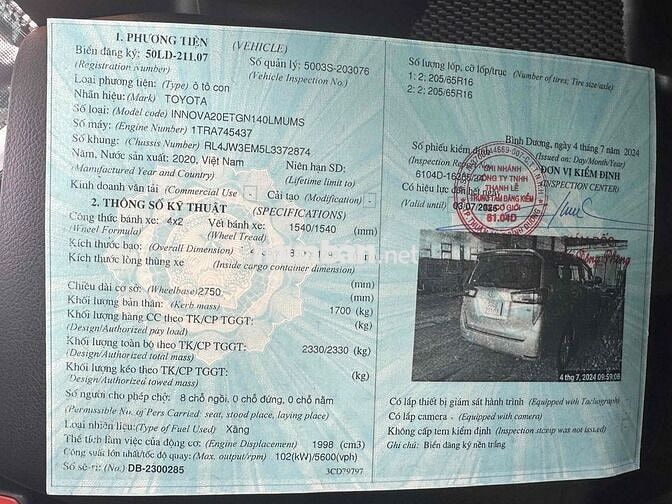 Toyota Innova 2020 E 2.0 MT - 57000 km