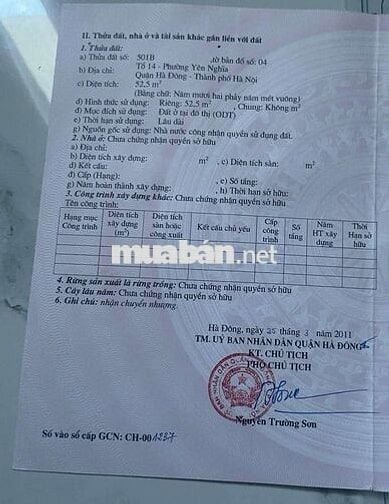 ĐẤT THỔ CƯ PHƯỜNG YÊN NGHĨA HÀ ĐÔNG,52,5 m2 Chỉ Hơn 4 tỷ