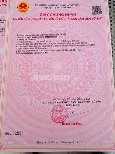 bán đất thổ cư tại Gò Dầu Tây Ninh