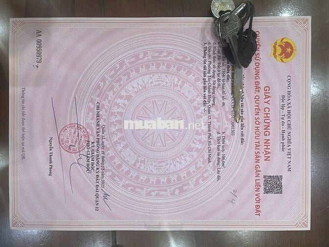 Đất sổ hồng  112m đường  Tân Chánh Hiệp 18 , Quận 12  Hcm