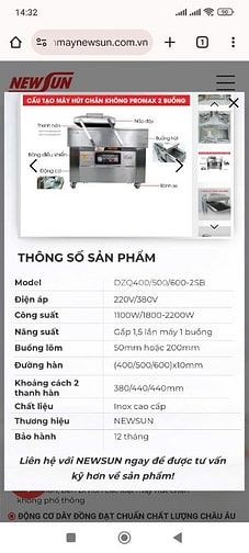 Máy hút chân không 2 buồng NewSun DZQ 400