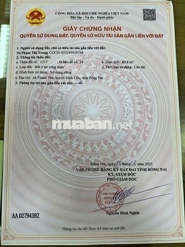 Nhà sổ riêng thổ cư Phường Tân Triều