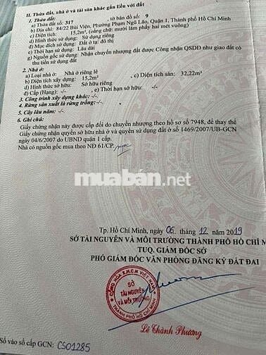 BÁN NHÀ PHỐ TÂY BÙI VIỆN QUẬN 1