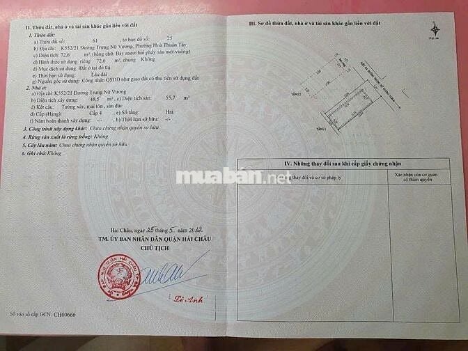 Chính chủ bán nhà 2tầng kiệt4.5m cách đường Trưng Nữ Vương vài căn nhà