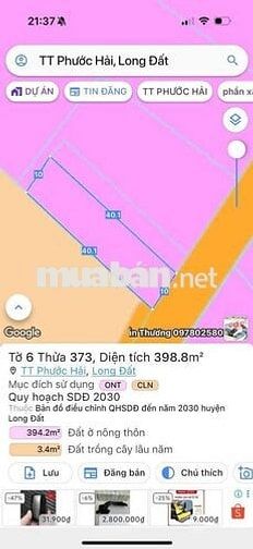 ĐẤT NGỘP PHƯỚC HẢI 10X40M GẦN HỒ SỞ BÔNG GIÁ 2 TỶ 600