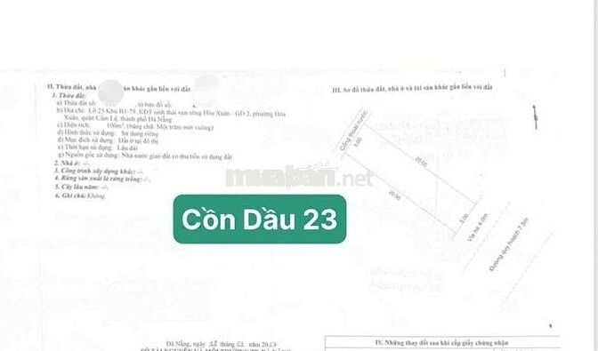 Cồn đâu 23 lô 24 vs 25 kẹp vệt cây xanh . Giá 13 tỷ, đông nam