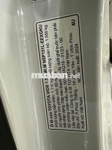 Toyota Vios 2024 G - 5c tự động BH đến 2027 toàn q