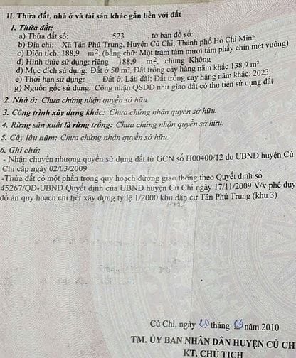 Ông bà chia gia sản nên cần bán nhà 189m2 ở xã Tân Phú Trung giá 830tr
