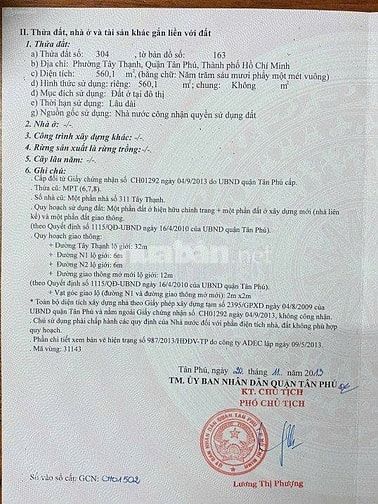 Bán nhà 311 Tây Thạnh Quận Tân Phú, DT: 560m2 giá 54,5 tỷ