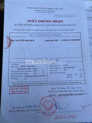 NHÀ ,MT ,hẻm –dt -5.5x 6.5 đúc trệt lầu 2pn ,2wc , Nội thất kiên cố