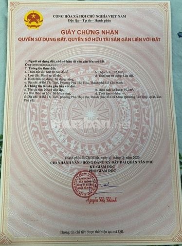 BÁN NHÀ MẶT TIỀN : 4 ĐỖ THỊ TÂM - P. TÂN QUÝ - Q. TÂN PHÚ - TPHCM
