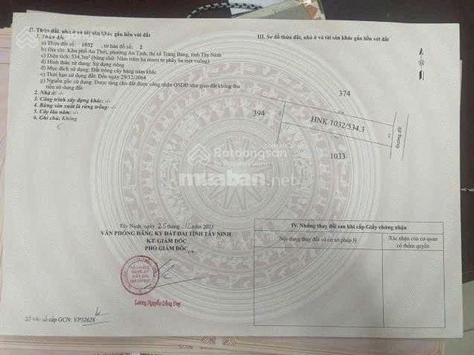 Bán gấp lô đất 534m2, Suối Sâu, An Tịnh, Trảng Bàng, SHR, giá 900tr