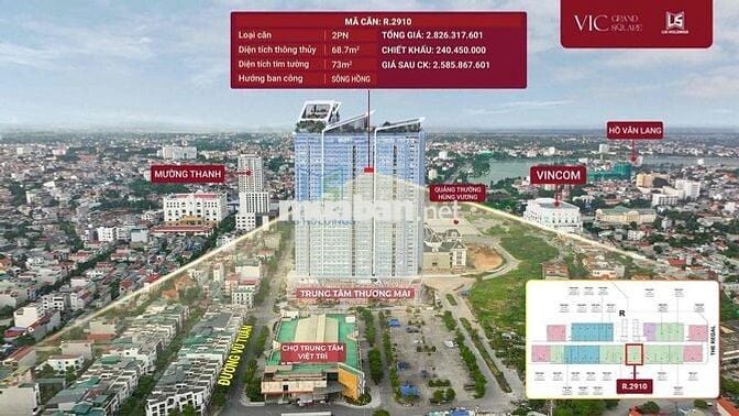 Quỹ Căn 2PN 68m2 tại Vic Grand Square trung tâm TP Việt Trì