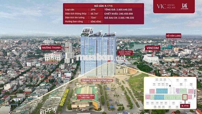Quỹ Căn 2PN 68m2 tại Vic Grand Square trung tâm TP Việt Trì