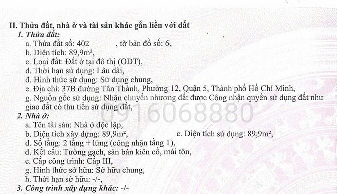 BÁN NHÀ GÓC 2 MẶT TIỀN : 37B TÂN THÀNH + PHÓ CƠ ĐIỀU  - P. 12 - Q. 5 
