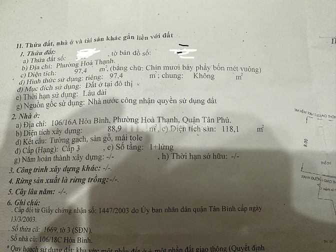 Cần bán gấp nhà hẻm nhỏ đường Hoà Bình
