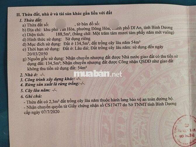 Đất gần làng đại học quốc gia, phường Đông Hoà, TP Dĩ An.
