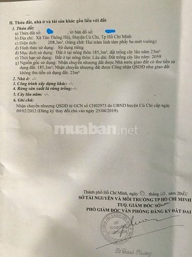 Bán đất tại đường 43, Tân Thông Hội, Củ Chi, HCM có 208m2, Giá: 670tr