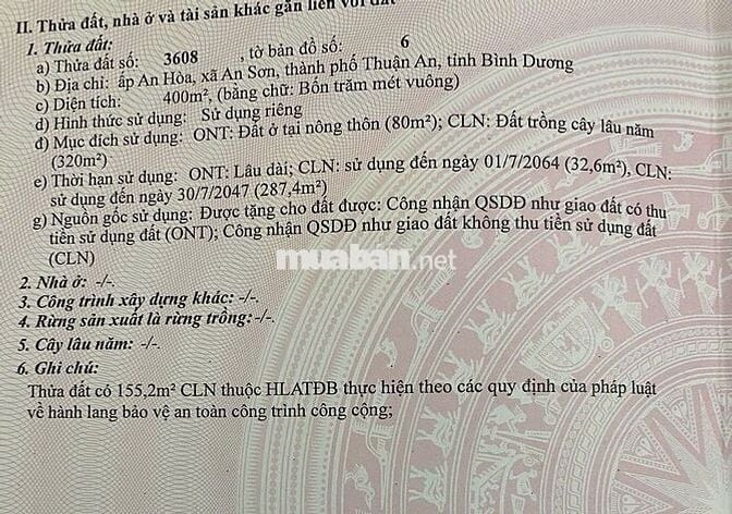 Chính chủ,400m2 Lô góc Thuận An, TP Hồ Chí Minh