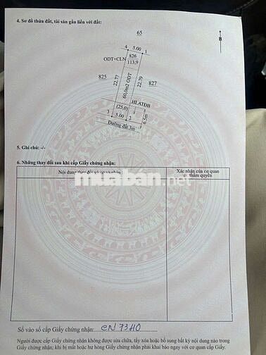 lô đất mặt tiền 5 x 24 =120m,( 60mtc)