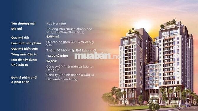 CĂN HỘ TRUNG TÂM THÀNH PHỐ HUẾ, 3PN 75m2. GIÁ TỐT TỪ CĐT DỰ ÁN