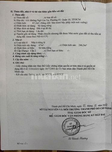 BÁN NHÀ MẶT TIỀN : 379 NGÔ GIA TỰ - P. 3 - Q. 10 - TPHCM