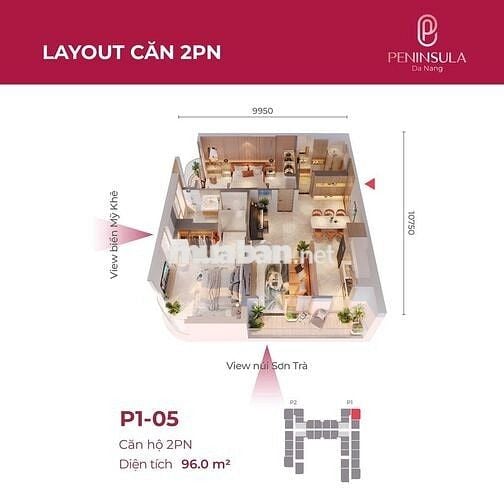 Chính chủ cần bán căn hộ góc 2PN tầng 28 - 96m2 - PENINSULA SÔNG HÀN