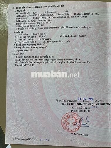 Bán nhà cấp 4, đường Bình Chiểu (Phường Bình Chiểu)