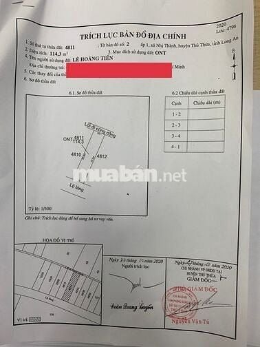 Chính chủ, Đất thổ cư 100%, gần KCN, QL1A, cao tốc, giá chỉ 6,3tr /m2